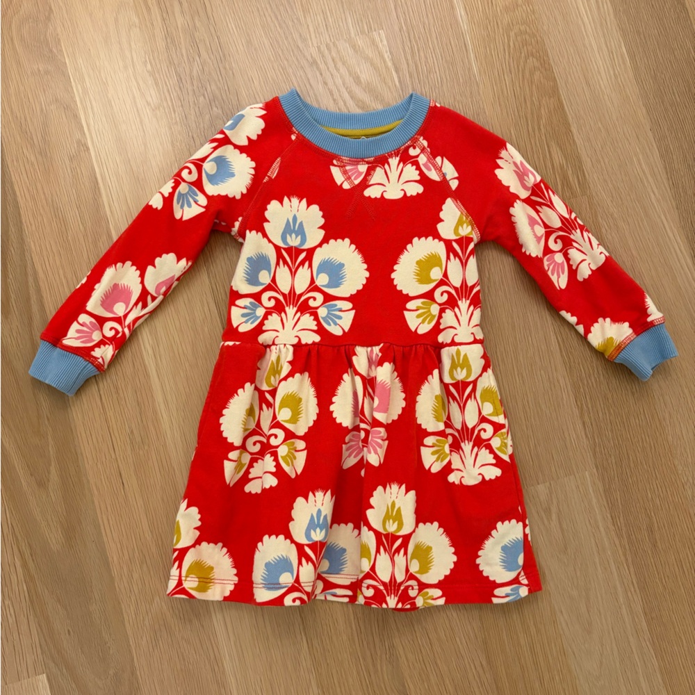 Mini Boden Red Floral Sweatshirt Dress 2-3Y NWOT